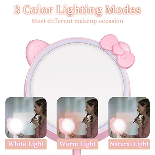 Tuahous Round Makeup Mirror With Lights, 7'' Led Light Up Desk Cosmetic Mirror, Rechargeable Vanity Mirror With 3 Colors Lighting, Touch Sensor Make Up Mirror For Beauty (Pink) #TOP2
