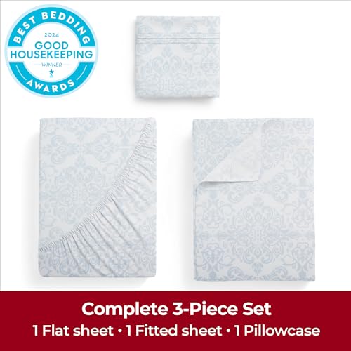 Image of Mellanni Extra Deep Twin Sheets - 3 PC Iconic Collection Bedding - Hotel Luxury, Ultra Soft, Cooling Bed Sheets - Wrinkle, Fade, Stain Resistant (Twin, Laced Sky Blue)