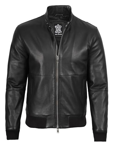 Image of Decrum Bomber Leather Jacket Men - Real Lambskin Casual Leather Jackets for Men with Zip Closure