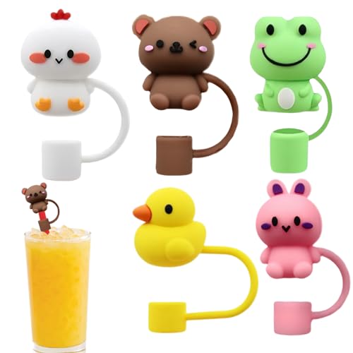 Tapones Para Pajitas, Protectores Portátiles Para Sorbetes, Protectores Con Diseño Animal Para Botellas De Agua Infantiles Y Adultos – Cubiertas Antiderrames Reutilizables