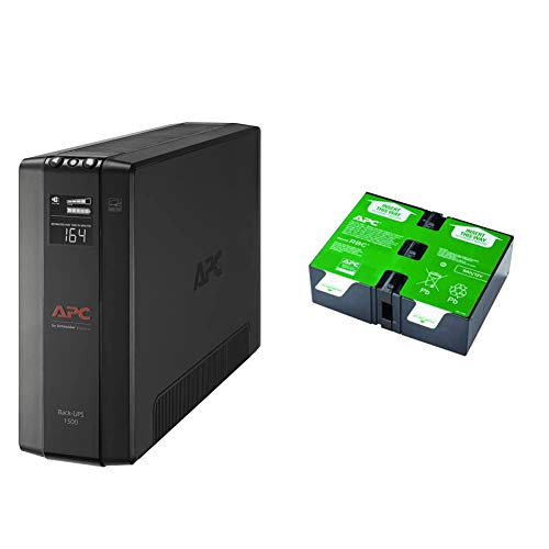 APC UPS, 1500VA UPS Battery Backup & Surge Protector, BX1500M Backup Battery & Battery Replacement, APCRBC124, for APC UPS Models BX1500M, BR1500G, BR1300G, SMC1000-2U, and Select Others Black