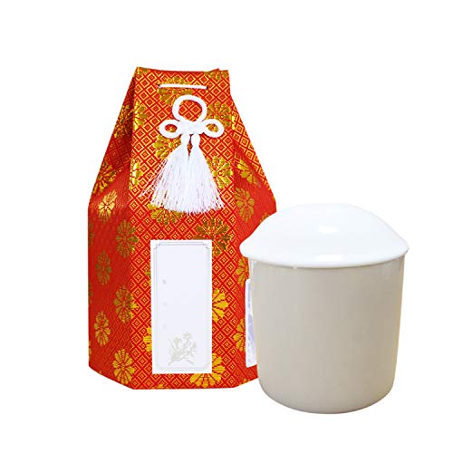 骨袋 覆い袋 白並骨壷セット 六角袋 広金 菊紋 3.5寸 骨壷カバー ペット供養 (レッド)