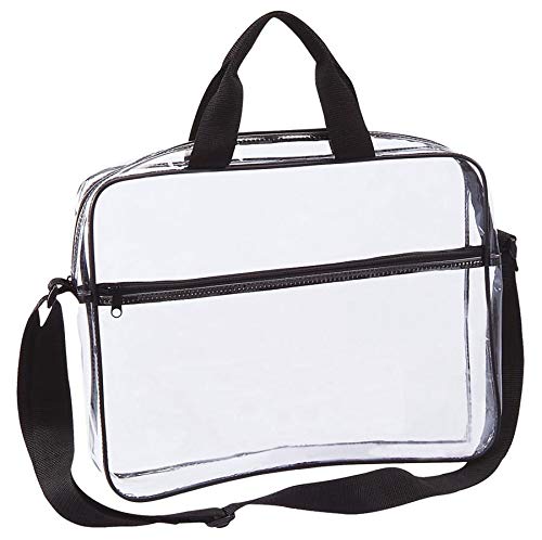 Clear Portfolio Briefcase Messenger Bag with Handles Work Document Storage Holder Transparent Travel File Organizer with Front Zipper Pouch & Pen