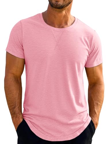 Runcati Mens Short Sleeve T-Shirts Crew Neck Casual Shirt Summer Classic Basic Lightweight Fashion Tees Pink