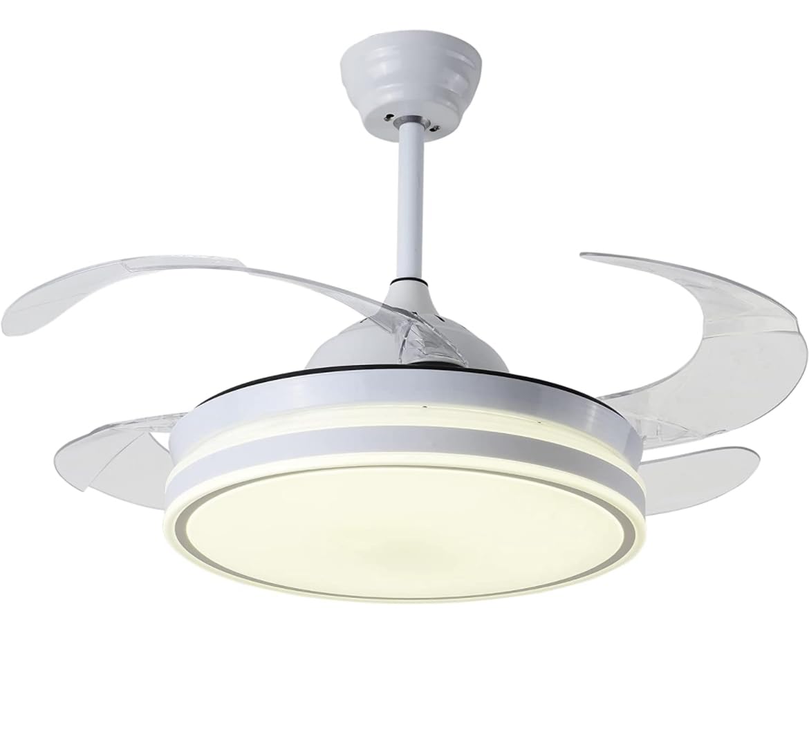 BEL AIR HOME - ASGARD Ceiling Fan - Silent DC Motor - Drop-down Blades - LED Light 36W, 3 Temperatures - Remote Control - Winter Mode, White, Metal