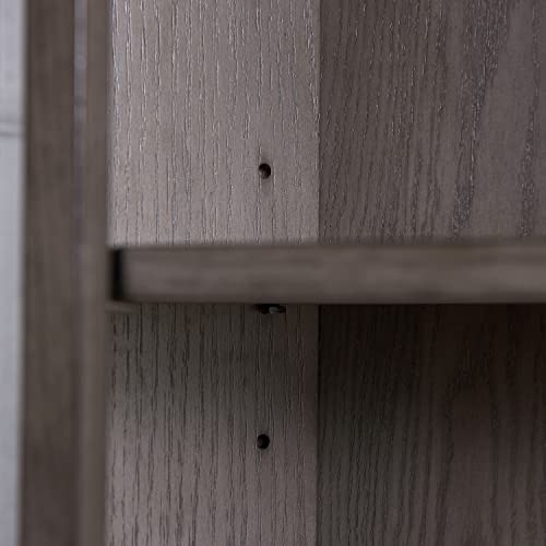 Image of Leick Home 84263 Mantel Height 3-Shelf Corner Bookcase with Drawer Storage, Gray Oak