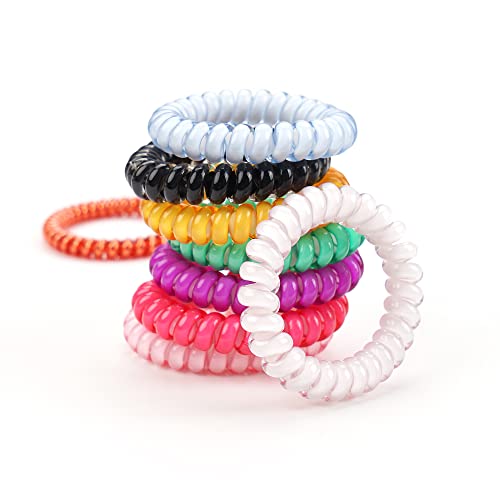 Ded 26 Pcs Spiral Hair Ties,No Crease Ponytail Holders,3 Styles Coil Hair Ties,Slim Laser Colors Spiral Bracelets,Phone Cord Fluorescent Elastic Hair Coils Hair Accessories For Women Girls #TOP3