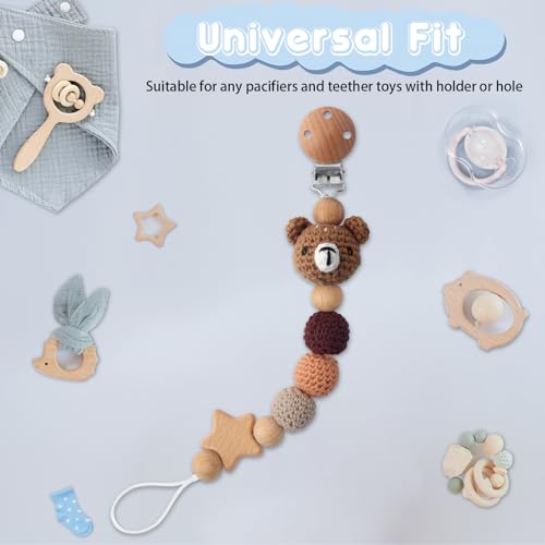 Image of Pacifier Clip, Cute Animal Pacifier Holder Clip for Boys and Girls, Most Pacifiers, Baby Teethers, Baby Shower and Baby Essentials(Bear)