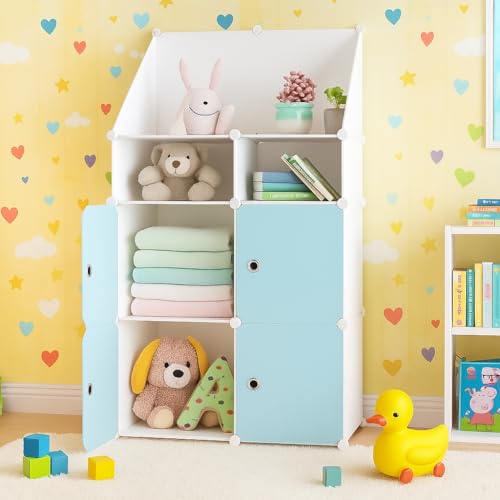 Image of Mevigo 4+3Shelf Plastic Wardrobe for Kids and Baby-Cupboard for Clothes, Almirah for Clothes, Baby Collapsible Wardrobe, Multi-Purpose Kids Storage Rack for Home Books,Toy,Living Room- Blue-HC2