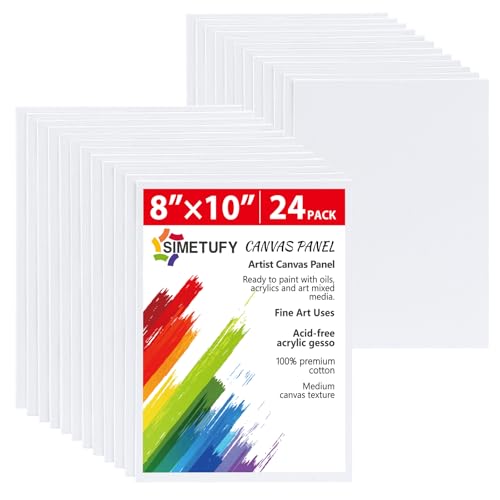 Simetufy Canvas Boards for Painting 8 x 10 inch 24 Pack Flat Painting Canvas Panels 8oz Gesso Primed Acid-Free 100% Cotton for Acrylic Oil Watercolor Paint