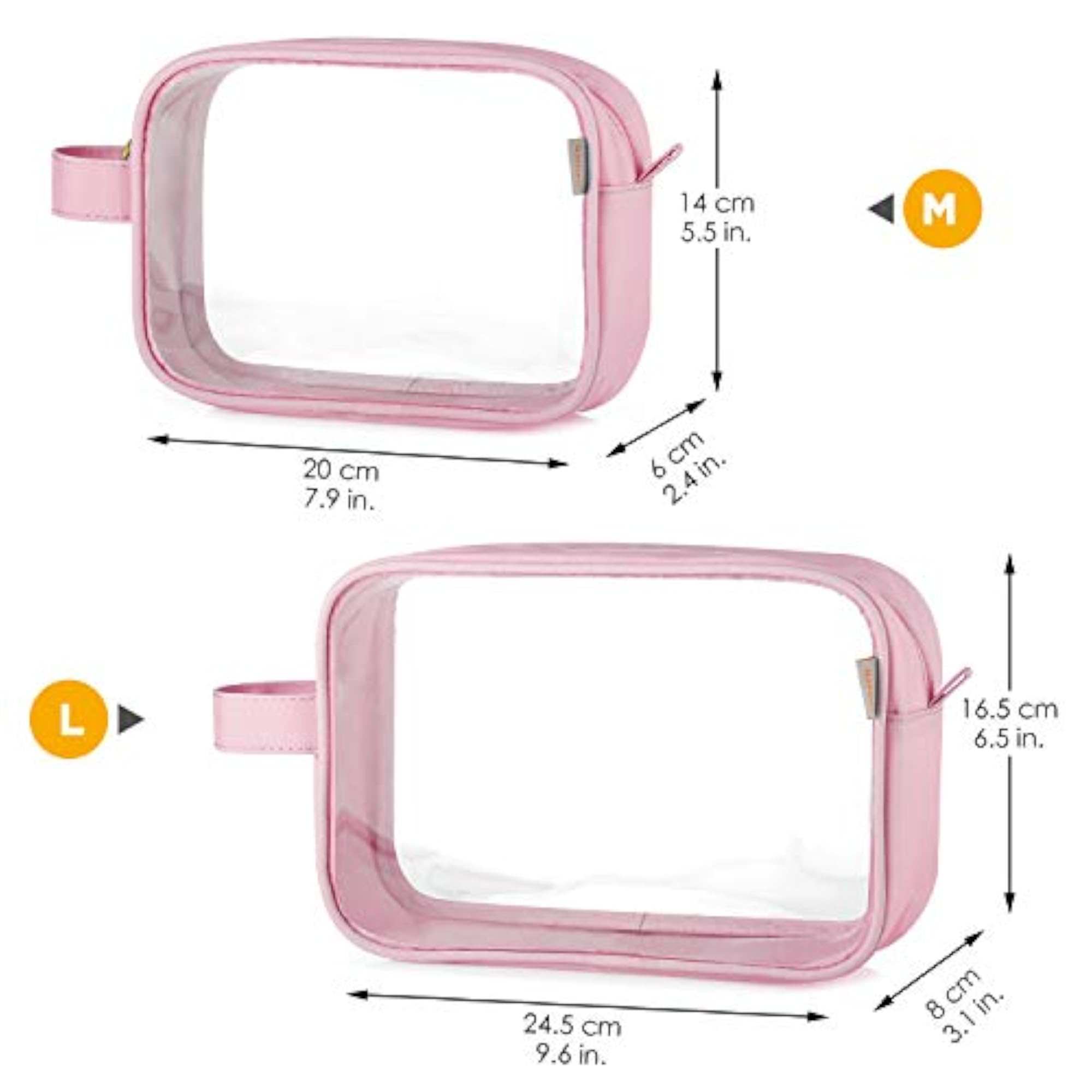 Light Pink 2 PCS Travel Toiletry Bag Waterproof Makeup Pouch