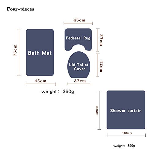 Badezimmer Duschvorhang-Set, Morbuy Badezimmer Anti-Rutsch-WC-Vorleger + Deckel WC-Abdeckung + Badematte + Duschvorhang… – Bild 5