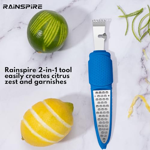 Image of Rainspire Lemon Zester Tool with Channel Knife, Stainless Steel Citrus Zester Tool, Lemon Peeler, Zesters for Kitchen, Ultra Sharp 2-in-1 Tool Easily Creates Citrus Zest, Dark Blue