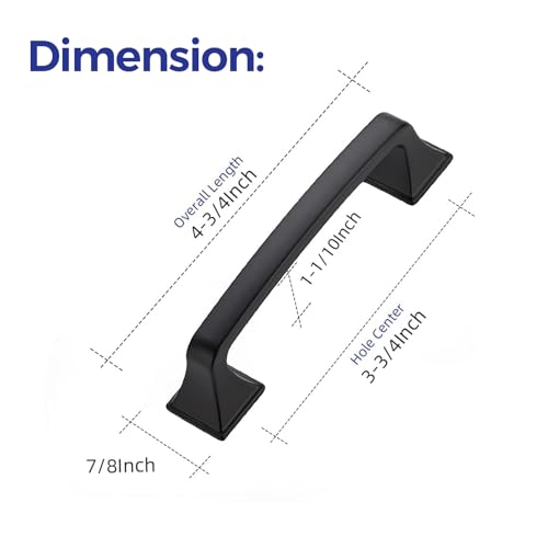 Image of Ravinte Matte Black Square Foot Arch Cabinet Pulls 3-3 /4 Inch 15 Pack
