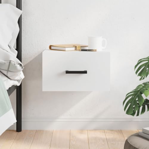 Générique Table de Chevet Murale Blanche 35x35x20 cm en Bois d'ingénierie, Armoire latérale Flottante avec Grand Espace de Rangement pour Organiser Vos Essentiels, étagère décorative