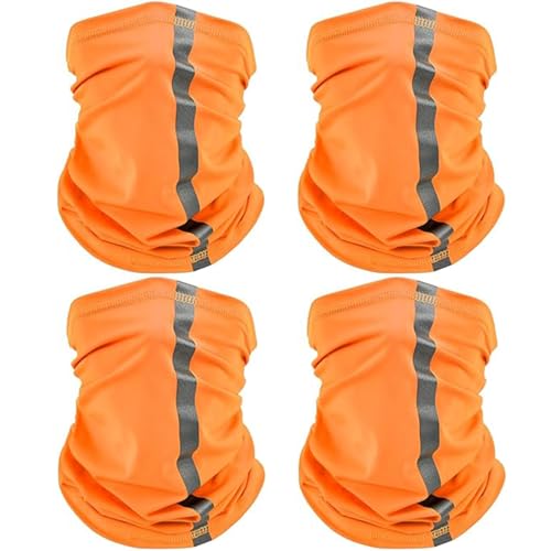 SATINIOR 4 Pcs Neck Gaiter Face Mask for Men Reflective Face Cover Scarf Summer UV Sun Protection Balaclava Bandana for Work(Orange)