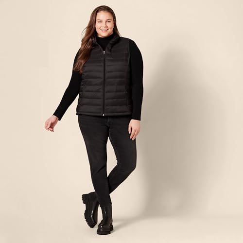 Amazon Essentials Damen Leichte wasserabweisende und packbare Steppweste, Schwarz, M