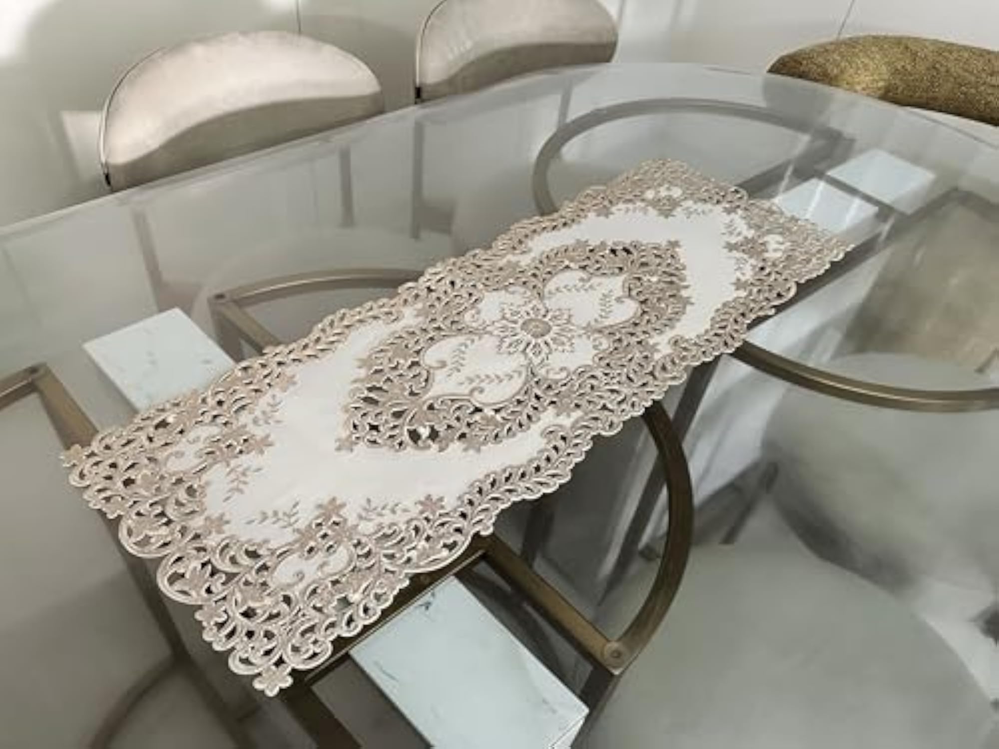 Gold, White 30 cm Table Runner (PVC)