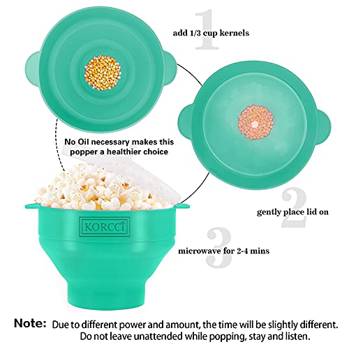 Image of The Original Korcci Microwaveable Silicone Popcorn Popper, Microwave Popcorn Popper, Collapsible Microwave Popcorn Maker Bowl, No Oil Required, Use In Microwave, Dishwasher Safe (Aqua)