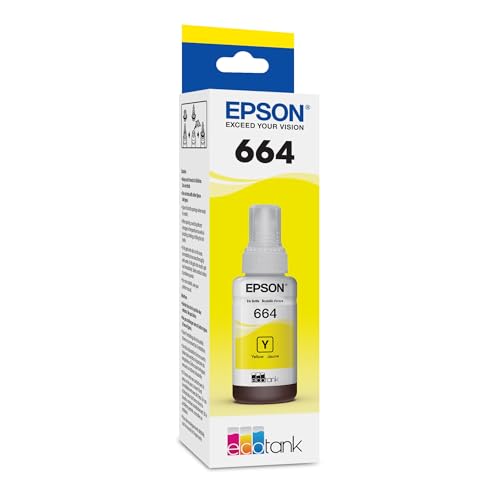 Epson 664 EcoTank Ink Ultra-high Capacity Bottle Yellow (T664420-S) Works with ET-2500, 2550, 4500, 4550, 2600, 2650, 3600, 16500