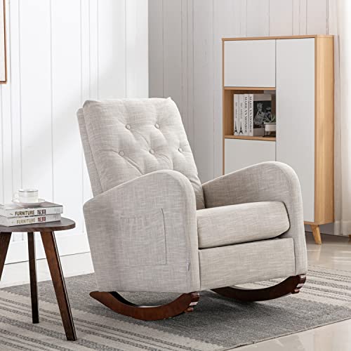 Image of Rocking Chair Modern,Upholstered Glider Rocker Chair for Nursery,Comfy Armchair with Side Pocket for Living Room (Light Grey)