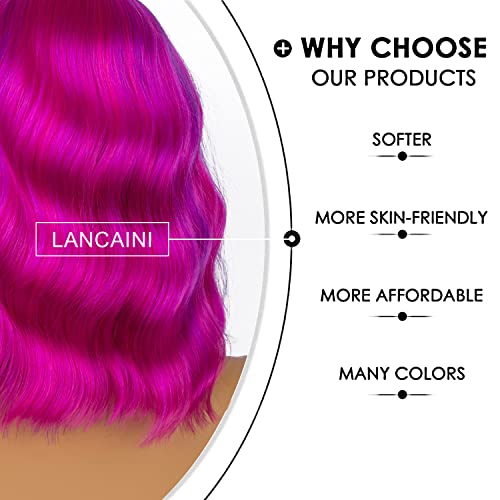 image for LANCAINI Short Bob Wigs with Bangs for Women Loose Wavy Wig Curly Wavy