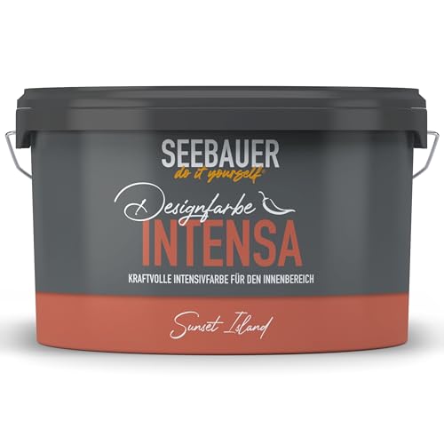 SEEBAUER diy Intensivfarbe INTENSA Rot 2,5L (Sunset Island) Edelmatte Wandfarbe Rot Orange - Innenfarbe sehr hohe Deckkraft - Matt, Abwaschbar und Tropffrei