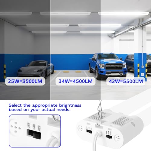 Image of hykolity LED Shop Lights 4FT with Power Cord,5500LM,3 Power Level&3CCT | Shop Light 4000 /5000 /6500K Tunable,25 /34 /42W Switchable,Linkable Hanging /Surface Mount Shop Lights for Workshop,Garage,4 Pack