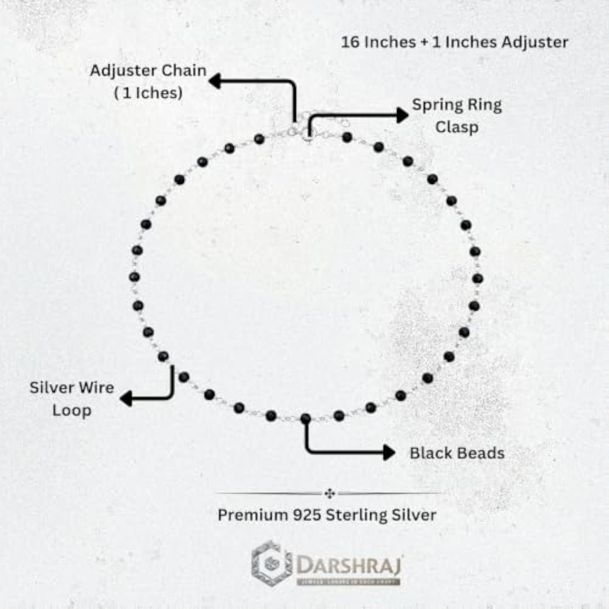Baby Chain Looping Nazariya in 925 Sterling Silver with Black Beads