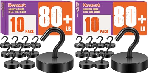 Image of Neosmuk Magnetic Hooks, Cruise Ship Essentials, 80lb+ Heavy Duty Magnetic Hooks for Cruise Cabins, Refrigerator, Grill, Hanging, and Travel | Extra Strong Must-Haves Magnet Hook,Black (Pack of 2)