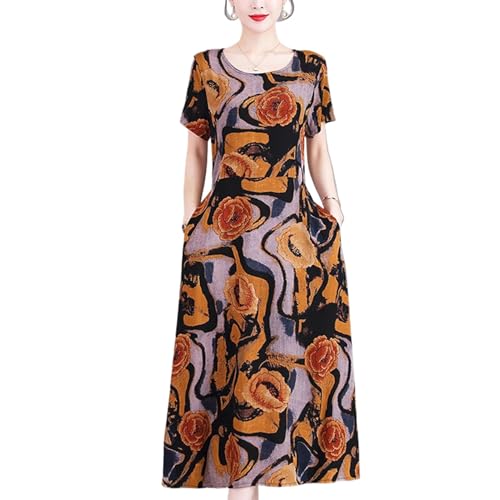 Robe d'été en coton vintage robe mi-longue légère manches courtes vêtement rétro femme