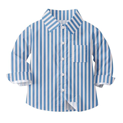 Boys' Shirts Casual Long Sleeve Vacation Shirts with Pocket Striped Printed Cute Kids Button Down Shirts 2026 Spring