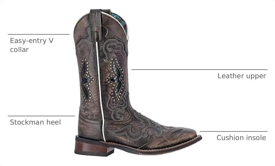 Image of Laredo Womens Maddie Embroidered Round Toe Pull On Casual Boots Mid Calf Low Heel 1-2 inch - Brown