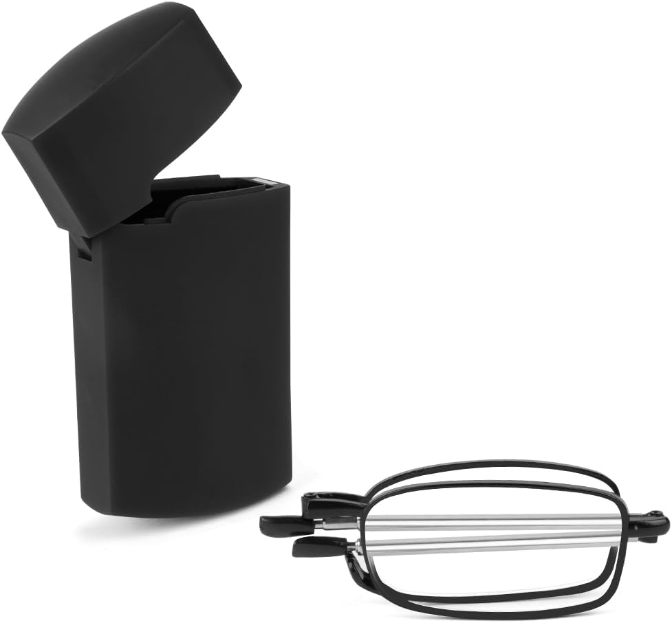 Aolso Foldable Reading Glasses, Blue Light Blocking Glasses, Anti Eyestrain/Glare, Metal Frame Compact Small Portable Glasses with Hard Case, Spring Hinge Readers for Women Men