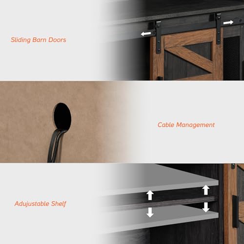 WAMPAT Farmhouse TV Stand for 65 Inch TV, Antique Black - Simplified Version: Farmhouse TV Stand for 65 Inch TV.