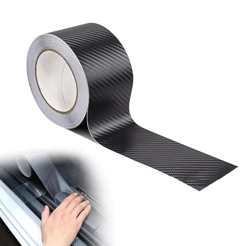5 cm x 5 m Einstiegsleisten Schutz,Carbon Folie Auto,Carbon Autofolie Matt Schwarz mit Kunststoffschabern,Selbstklebend AutoEinstiegsleisten Schut,Karbon Folie FürAuto,für Die MeistenAutos