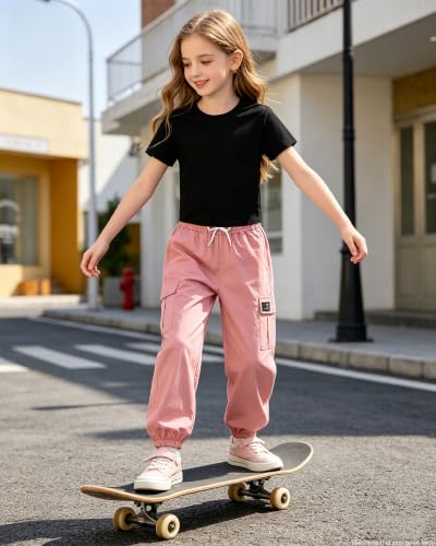 Image of Betusline Girls Fall Winter Clothing Sets, Long Sleeve Crop Top & Cargo Jogger Pants 2 Piece Outfit Sets,4T-14Y
