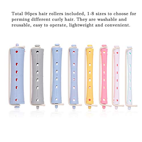 Andoer 96Pcs Perm Rods Rollers Salon Rolo de cabelo Curling Curler Elástico Grampo de cabelo para cr