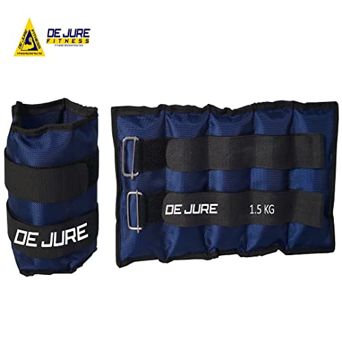 Image of DE JURE FITNESS Ankle & Wrist Weight Pair, Adjustable Strap, 1.5KG Pair (1.5Kg x 2 = 3kg) (E) Blue