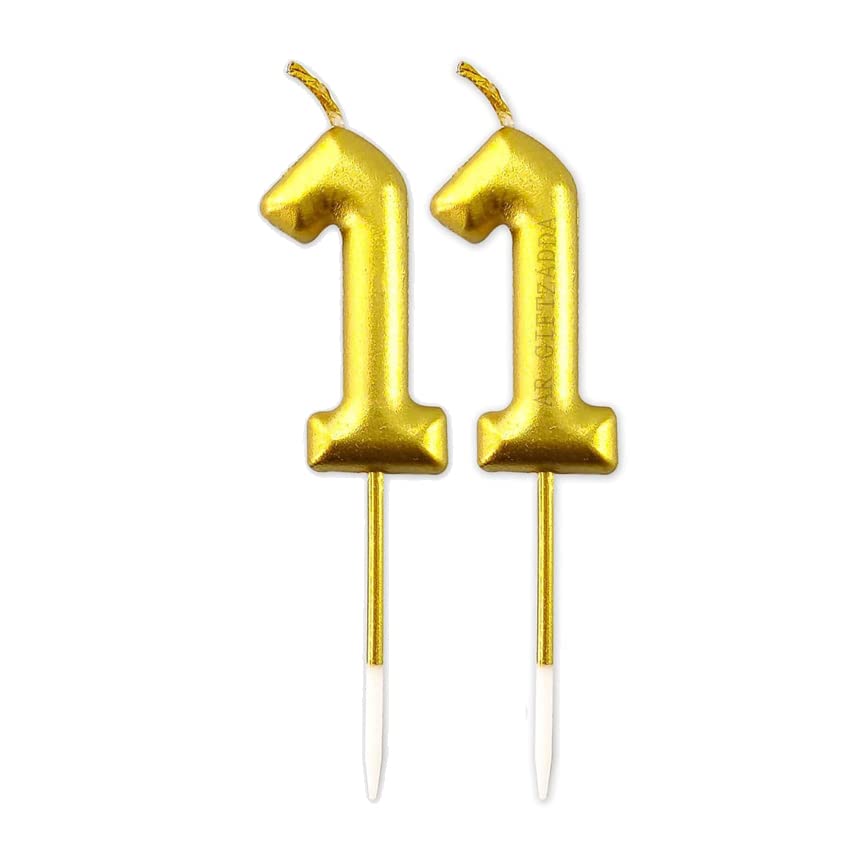 Image of AR Giftzadda 11 Number Golden Chrome Candle Cake Topper for 11th Birthday /Anniversary Party Celebrations (11 Number Gold Chrome Candle)