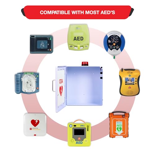 Image of AED Defibrillator Wall Mount Cabinet | Optional Alarm & Lock | Durable Steel Frame | Fits Most Brands of AED's for Public Spaces or Home (White)(AED NOT Included)