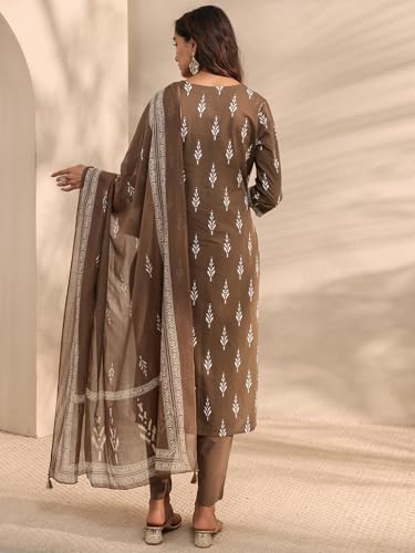 Image of Libas Printed Cotton Straight Kurta With Palazzo and Dupatta