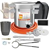 ILOKNZI 6 kg Propangas-Schmelzofen-Set, bis zu 1400 °C, aus Edelstahl-Fass, schmelzendes Metall, mit Graphit-Tiegel, Barrenform und Hochtemperatur-Handschuhen