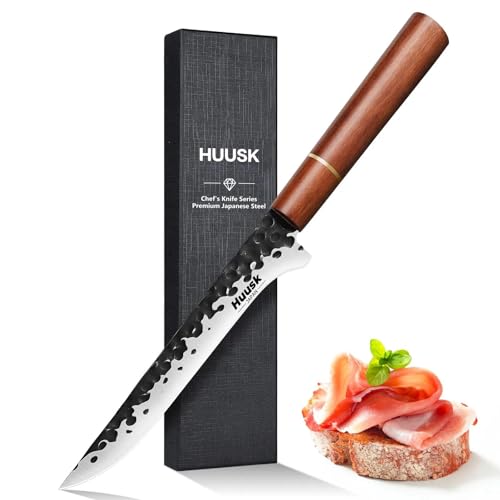 Image of Huusk Boning Knife for Meat Cutting, 7 inch Razor Sharp Fillet Knife for Fish | Hand Forged Carbon Steel, Deboning Knife for Meat Poultry Fish, Rosewood Handle, Gift Box for Chef Men Women