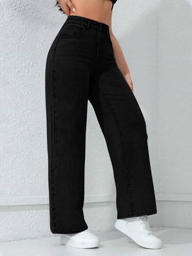 Image of CHKOKKO Women High Rise Denim Solid Regular Fit Jeans