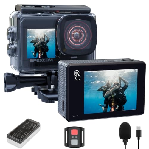Apexcam Caméra Sport 4K Étanche Action cam WiFi EIS Double Écran Tactile