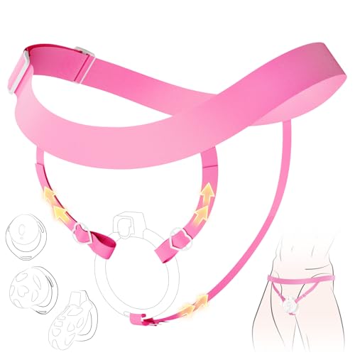 Adjustable Three-Way Anti-Slip Male Chastity Cage Belt - High Elasticity Chastity Device Accessory Elastic Band Chastity Strap with Heart-Shaped Buckle for Sissy Cock Cage BDSM Sex Toy for Men - Pink