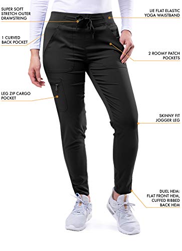 Adar Pro Modern Athletic Scrub Set For Women - Modern V-Neck Scrub Top & Yoga Jogger Scrub Pants - P9500 - Black - M #TOP3