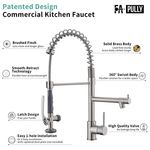 Fapully Commercial Pull Down Kitchen Sink Faucet With Sprayer Brushed Nickel #TOP4