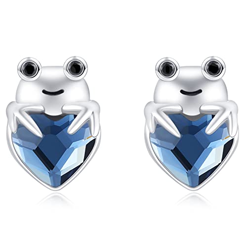 Pendientes con diseño de rana de plata 925 con cristales y bonitos pendientes con forma de rana, regalo para niñas, niños Cover